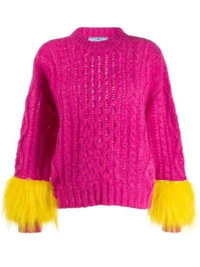 Shop Prada Feathered Sleeve Jumper In Pink
