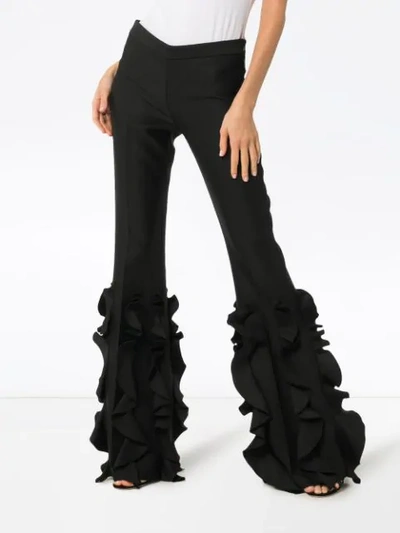 Shop Giambattista Valli High-waisted Ruffle Flare Trousers In Black