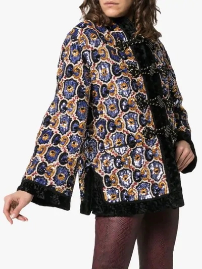 Shop Gucci Sequin Embellished Faux Fur Coat In Black