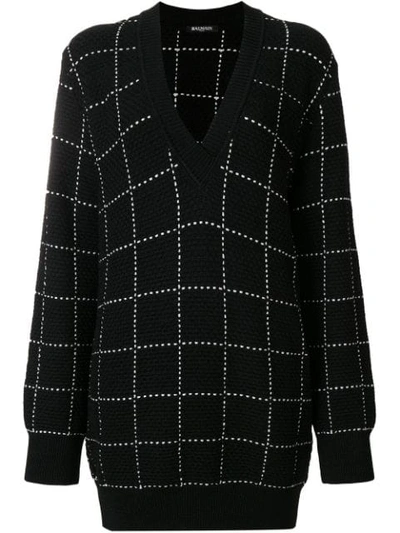 Shop Balmain Grid Pattern V In Black