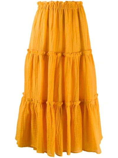 Shop Lisa Marie Fernandez Flared Midi Skirt - Yellow