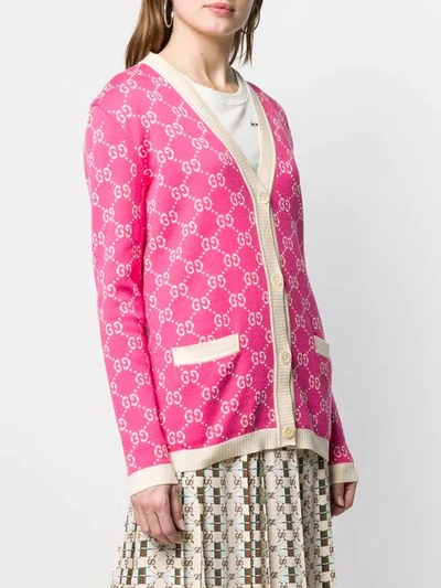 Shop Gucci Gg Jacquard Logo Cardigan In Pink