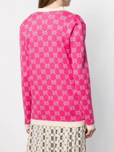 Shop Gucci Gg Jacquard Logo Cardigan In Pink