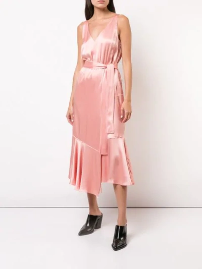 Shop Derek Lam 10 Crosby Belted V-neck Cami Dress With Asymmetric Hem - Pink