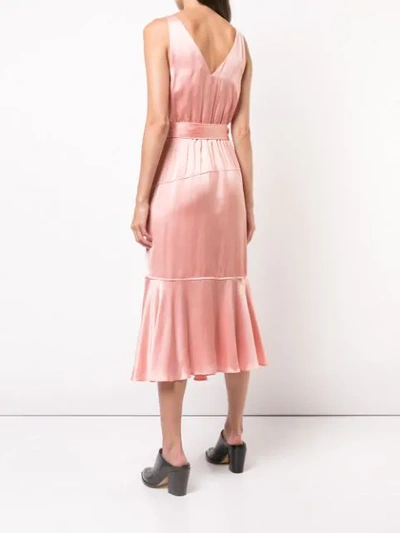 Shop Derek Lam 10 Crosby Belted V-neck Cami Dress With Asymmetric Hem - Pink