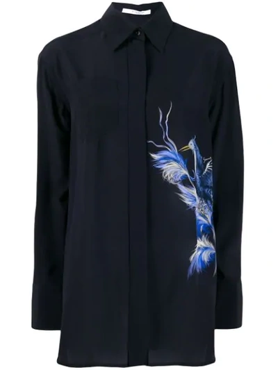 Shop Givenchy Bird Print Silk Shirt In Blue