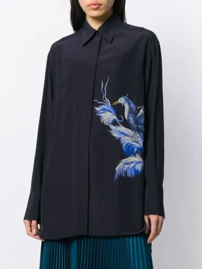 Shop Givenchy Bird Print Silk Shirt In Blue