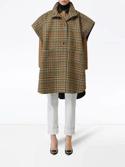 Shop Burberry D-ring Detail Check Wool Cashmere Cape In Grey
