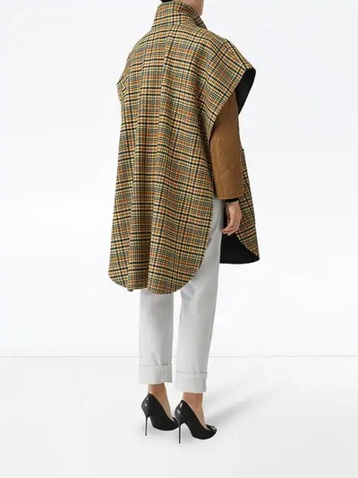 Shop Burberry D-ring Detail Check Wool Cashmere Cape In Grey