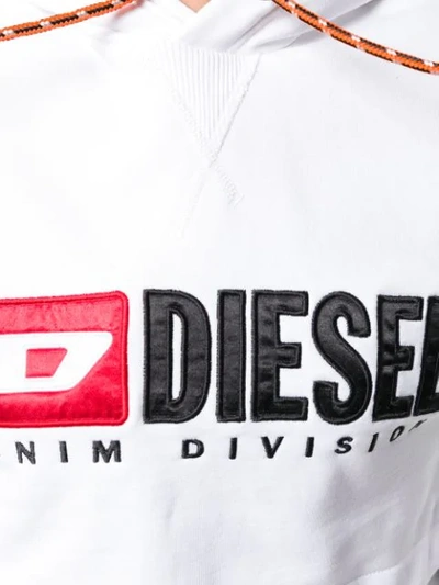 Shop Diesel Cropped Logo Hoodie In White