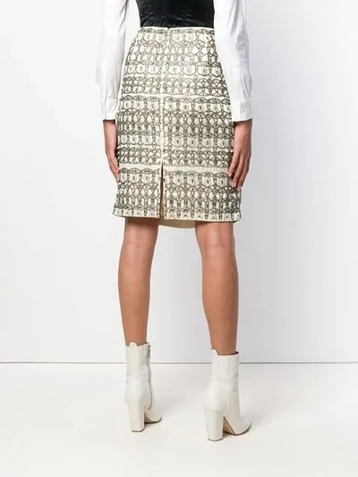 Shop Moschino Embellished Skirt In White