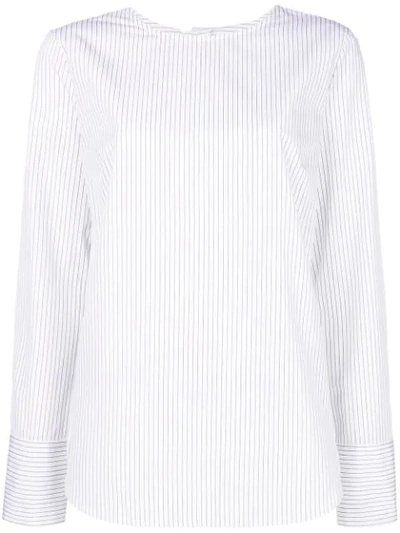 Shop Odeeh Striped Round Neck Blouse In White