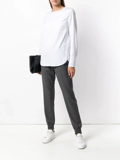 Shop Odeeh Striped Round Neck Blouse In White