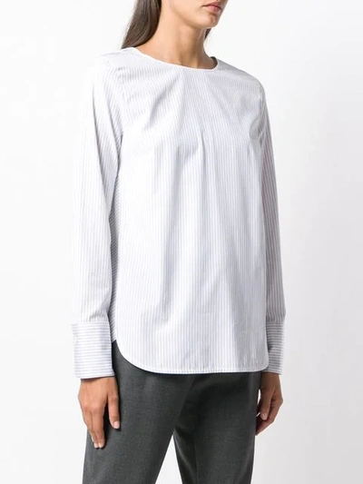 Shop Odeeh Striped Round Neck Blouse In White