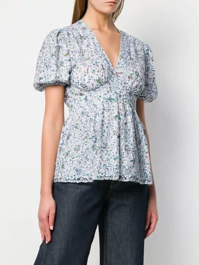 Tory Burch Floral Print Lace Blouse In Blue | ModeSens