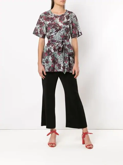 Shop Andrea Marques Belted Printed Blouse In White