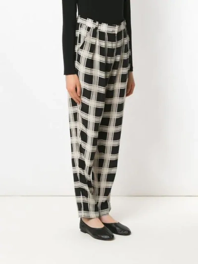 Shop Andrea Marques Silk Checked Trousers In Black