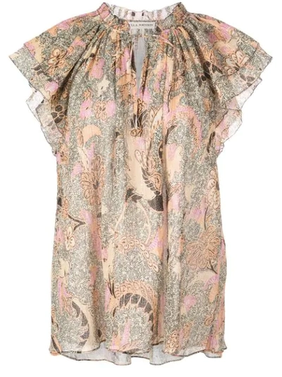 Shop Ulla Johnson Printed Ruffle Blouse In Neutrals