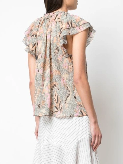 Shop Ulla Johnson Printed Ruffle Blouse In Neutrals