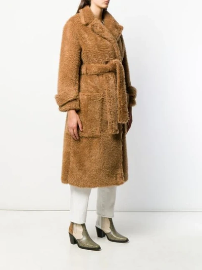 Shop L'autre Chose Belted Single-breasted Coat In Brown