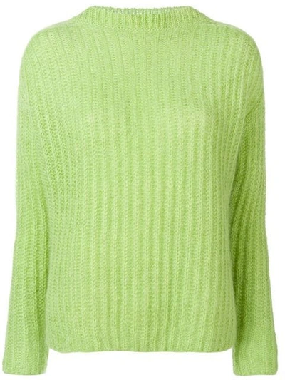 Shop Marni Ribbed Knit Sweater In Green