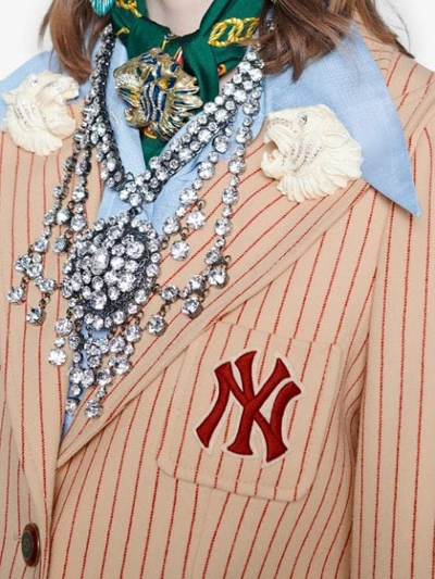 Shop Gucci Silk Wool Jacket With Ny Yankees™ Patch In Neutrals