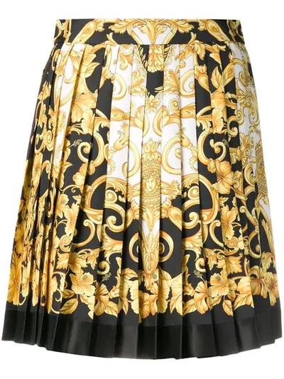 Shop Versace Baroque Print Pleated Mini Skirt In Yellow