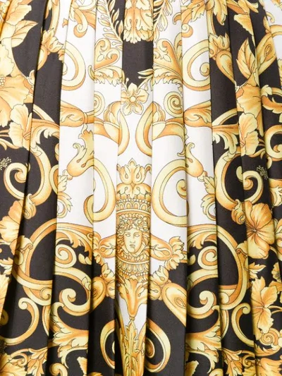 Shop Versace Baroque Print Pleated Mini Skirt In Yellow