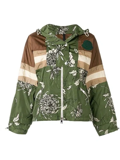Shop Moncler Floral Print Rain Jacket In Green