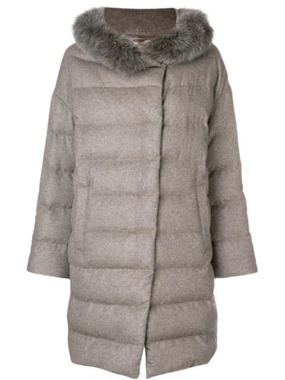 Shop Herno Fur Trimmed Padded Coat - Neutrals