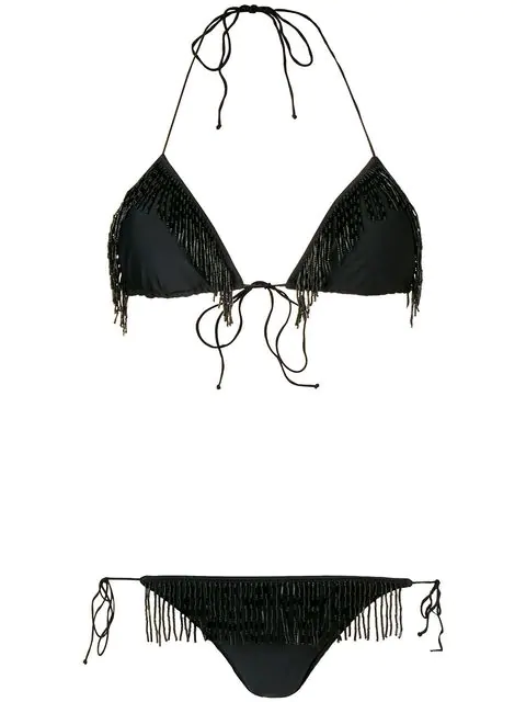 black fringe bikini