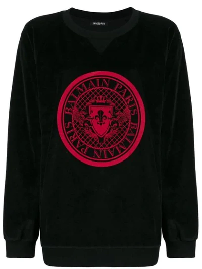 Shop Balmain Graphic Sweatshirt In Black