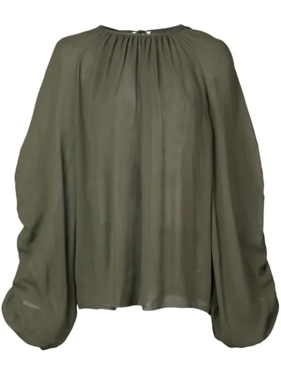 Shop Rochas Ruched Sleeve Blouse In Green