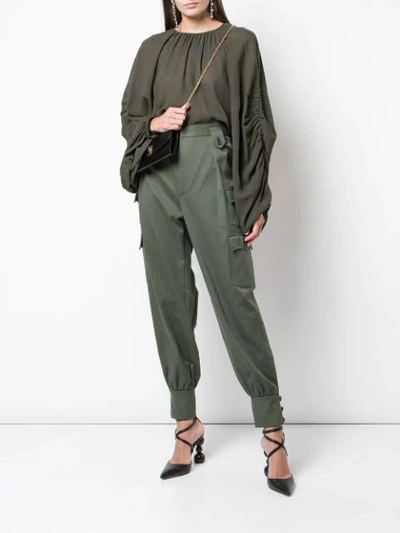 Shop Rochas Ruched Sleeve Blouse In Green