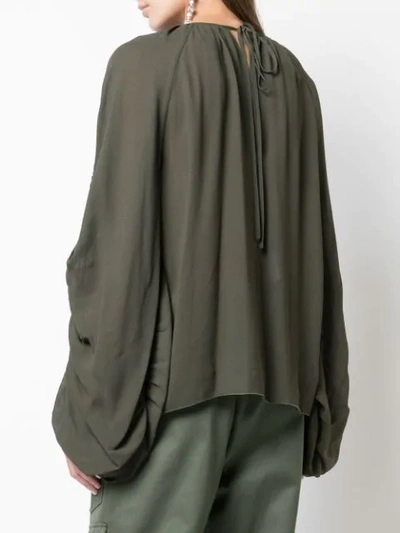 Shop Rochas Ruched Sleeve Blouse In Green