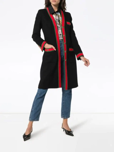 Shop Gucci Web Stripe Wool Coat In Black