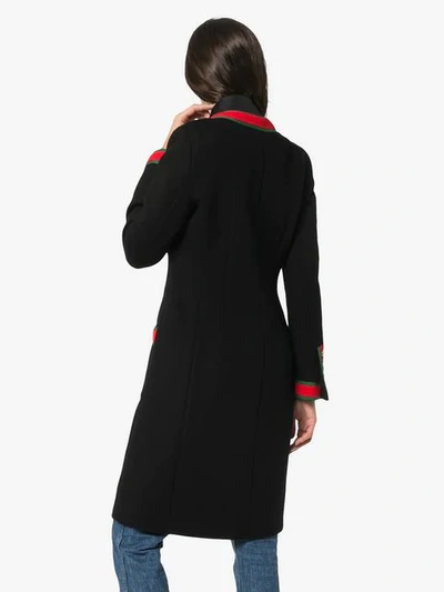 Shop Gucci Web Stripe Wool Coat In Black