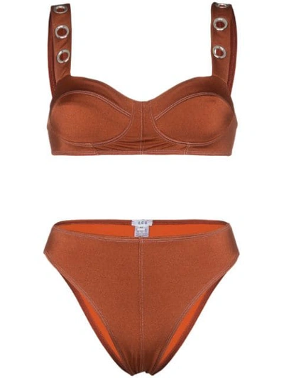 Shop Ack Ana Due Grommet Bikini In Brown