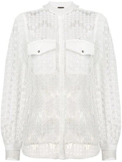 Shop Just Cavalli Sheer Embroidered Blouse In White