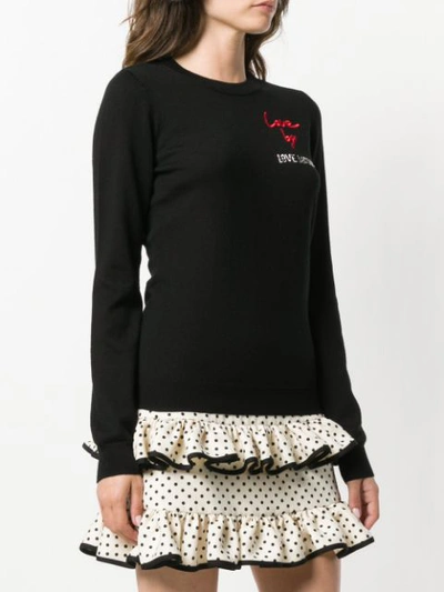 Shop Love Moschino Logo Patch Fitted Sweater - Black
