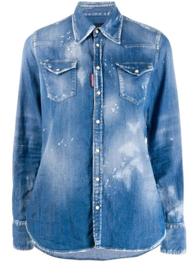 Shop Dsquared2 Distressed Denim Shirt In Blue