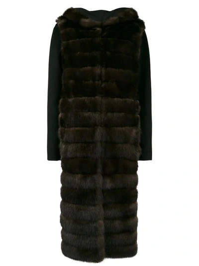 Shop Liska Hooded Fur Coat In Brown