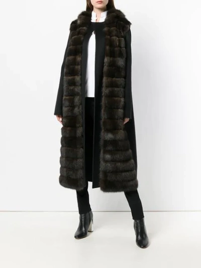 Shop Liska Hooded Fur Coat In Brown