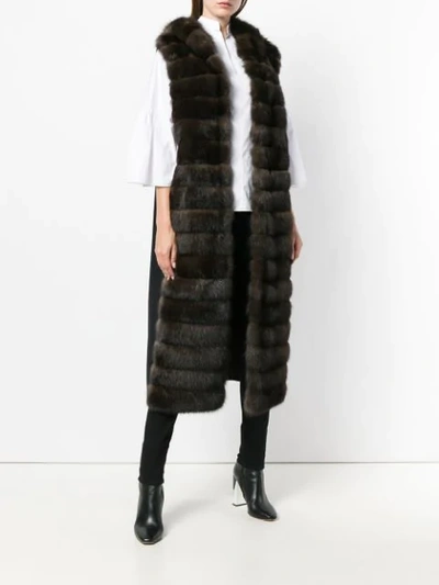 Shop Liska Hooded Fur Coat In Brown