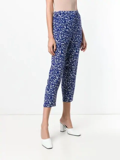 Shop Marni Floral Cropped Trousers In Blue