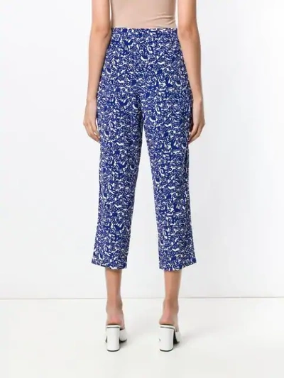 Shop Marni Floral Cropped Trousers In Blue