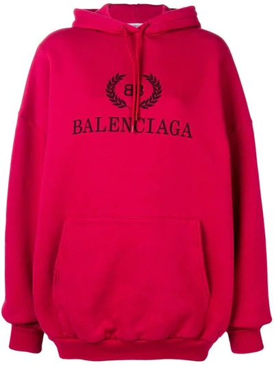 Shop Balenciaga Kapuzenpullover Mit Logo In Red