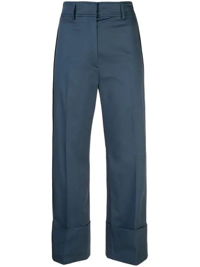 Shop Rochas Appliqué Stripe Cropped Trousers In Blue