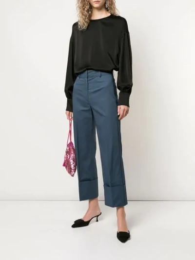 ROCHAS APPLIQUÉ STRIPE CROPPED TROUSERS - 蓝色