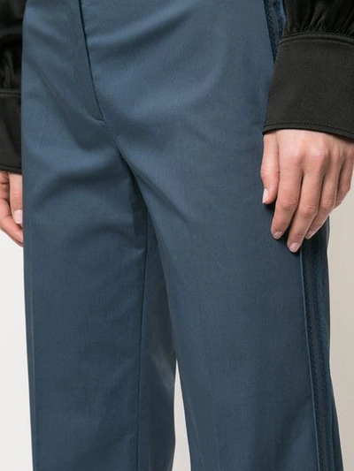 Shop Rochas Appliqué Stripe Cropped Trousers In Blue